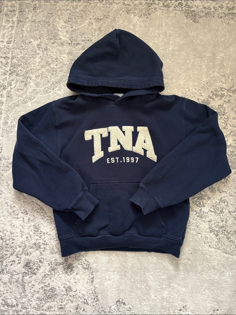 Aritzia TNA Navy Blue Hoodie with White Logo